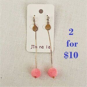 Lightweight Dangling Pink Pom Pom Earrings by Jin Na La Nickel Free w/Post Back
